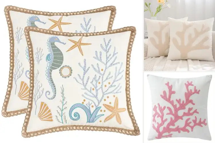 Detailed view of Best Embroidered Coral Pillow Covers