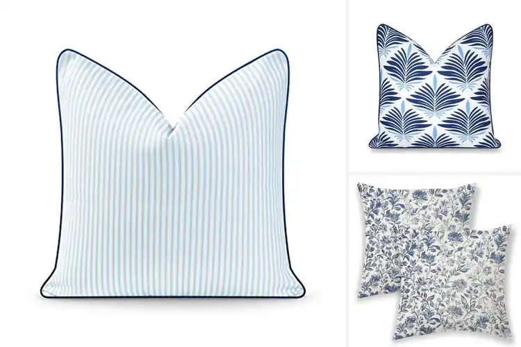 Detailed view of Best Indoor Outdoor Pillows Cover With Piping Navy Blue