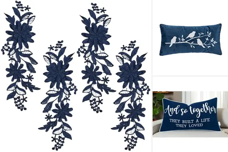 Detailed view of Best Navy Blue Embroidered Accent