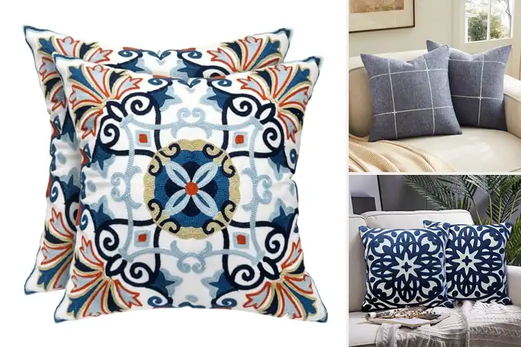 Detailed view of Best Navy Blue Embroidered Pillow Covers